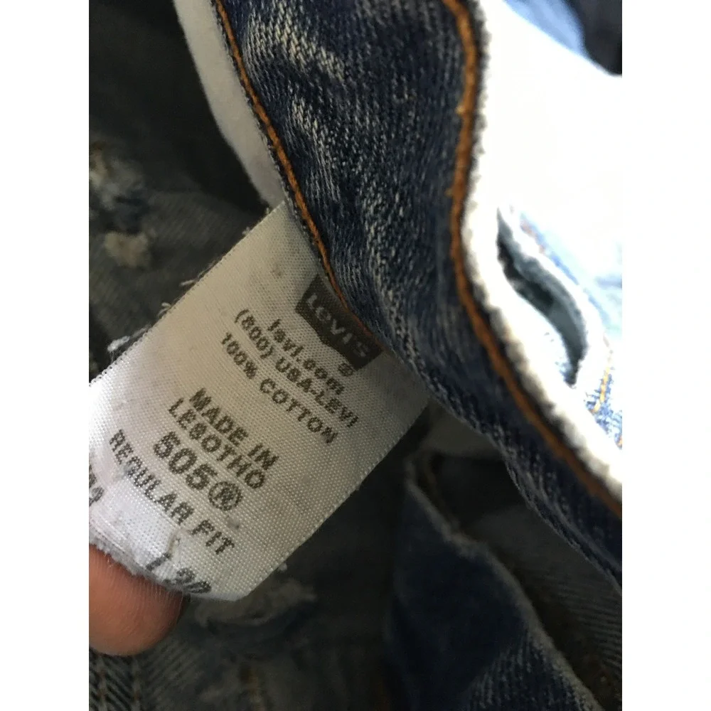 Levis 505 Regular Fit Jeans Mens Blue Distressed Straight Leg Denim Pants